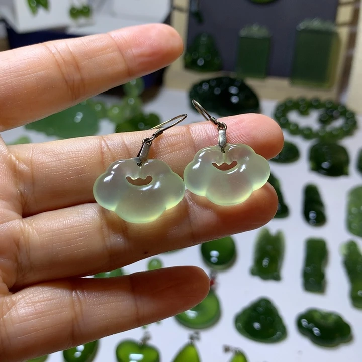 岫玉银S925镶嵌耳环耳环