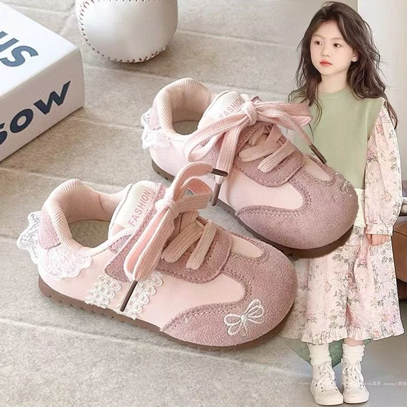 韩版儿童板鞋花朵2025新款秋季女童运动鞋轻便透气宝宝鞋子德训鞋