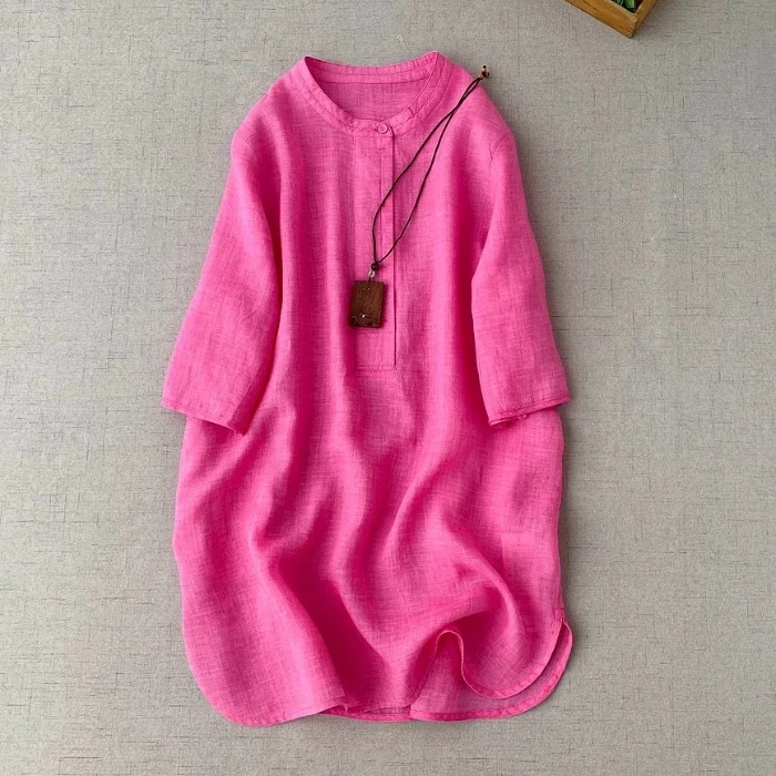 小清新文艺大码复古立领衬衣女宽松显瘦衬衫中长款休闲百搭套头衫