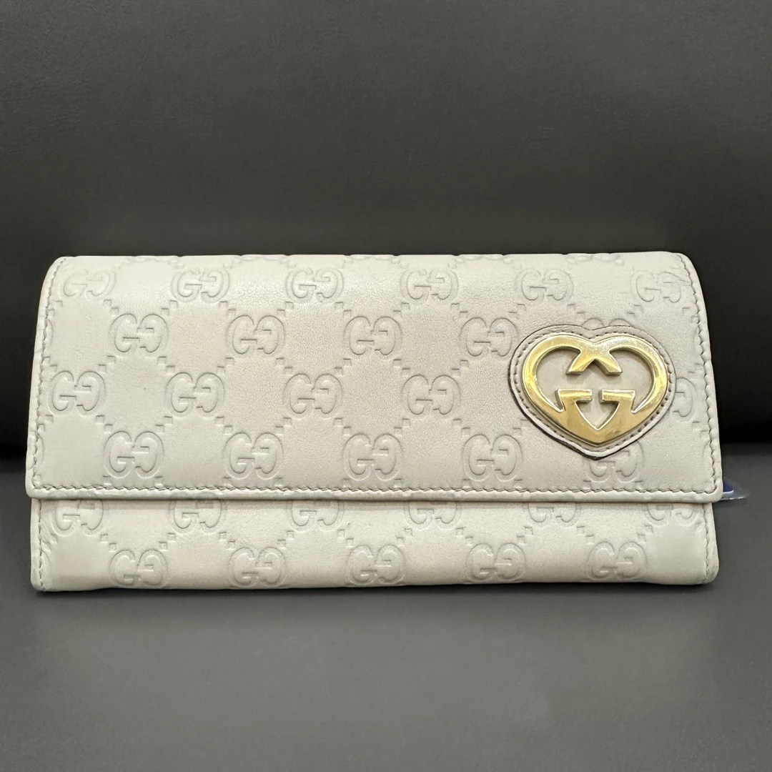 95新 GUCCI/古驰 古驰老花压纹雾霾灰钱包6600040