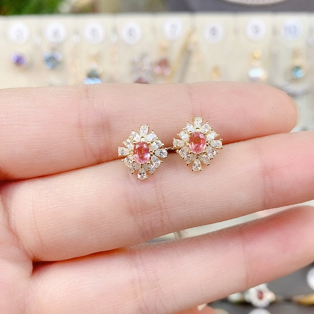 彩色蓝宝石耳饰银S925镶嵌