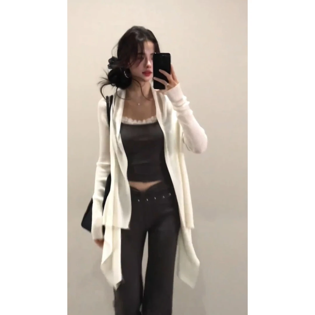 MARIE.COCO高级感蕾丝吊带背心搭防晒开衫时髦辣妹微喇牛仔裤套装