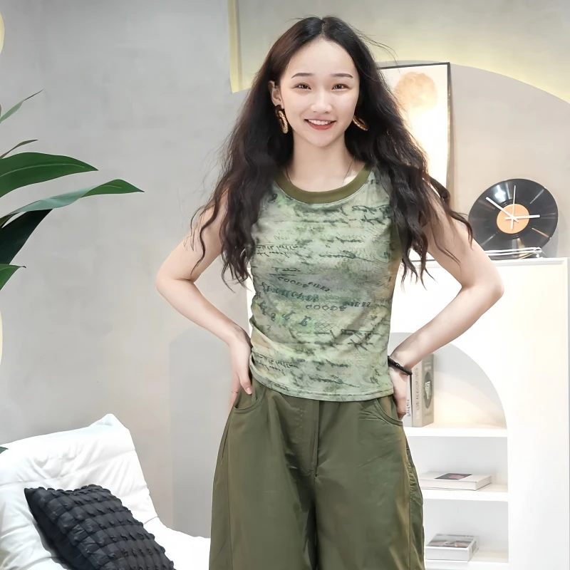 爱歌-小个子显瘦无袖背心百搭时尚短款T恤薄款夏季修身上衣
