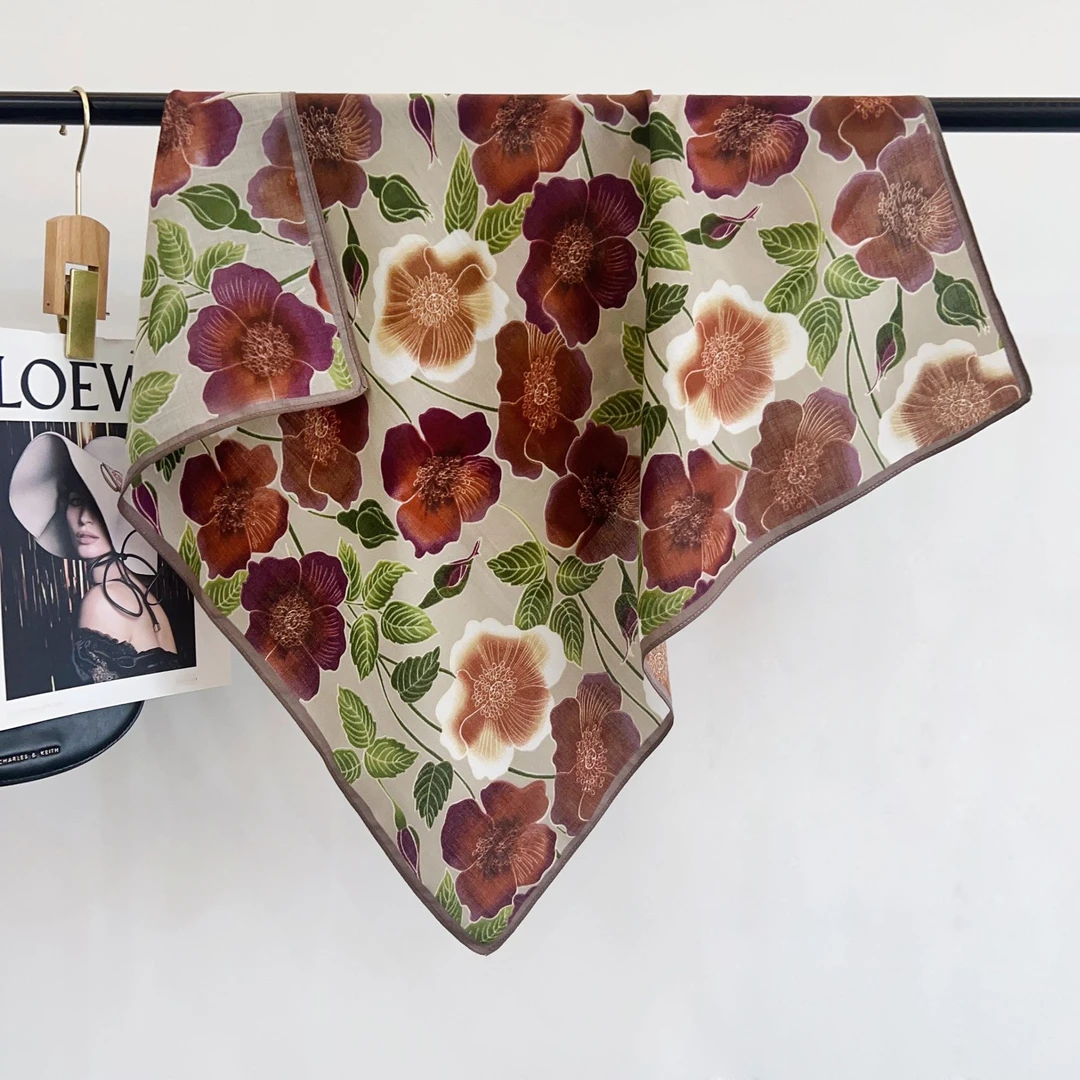 艺术生花方巾优雅大方复古丝巾文艺花色气质夏季ins碎花时尚百搭