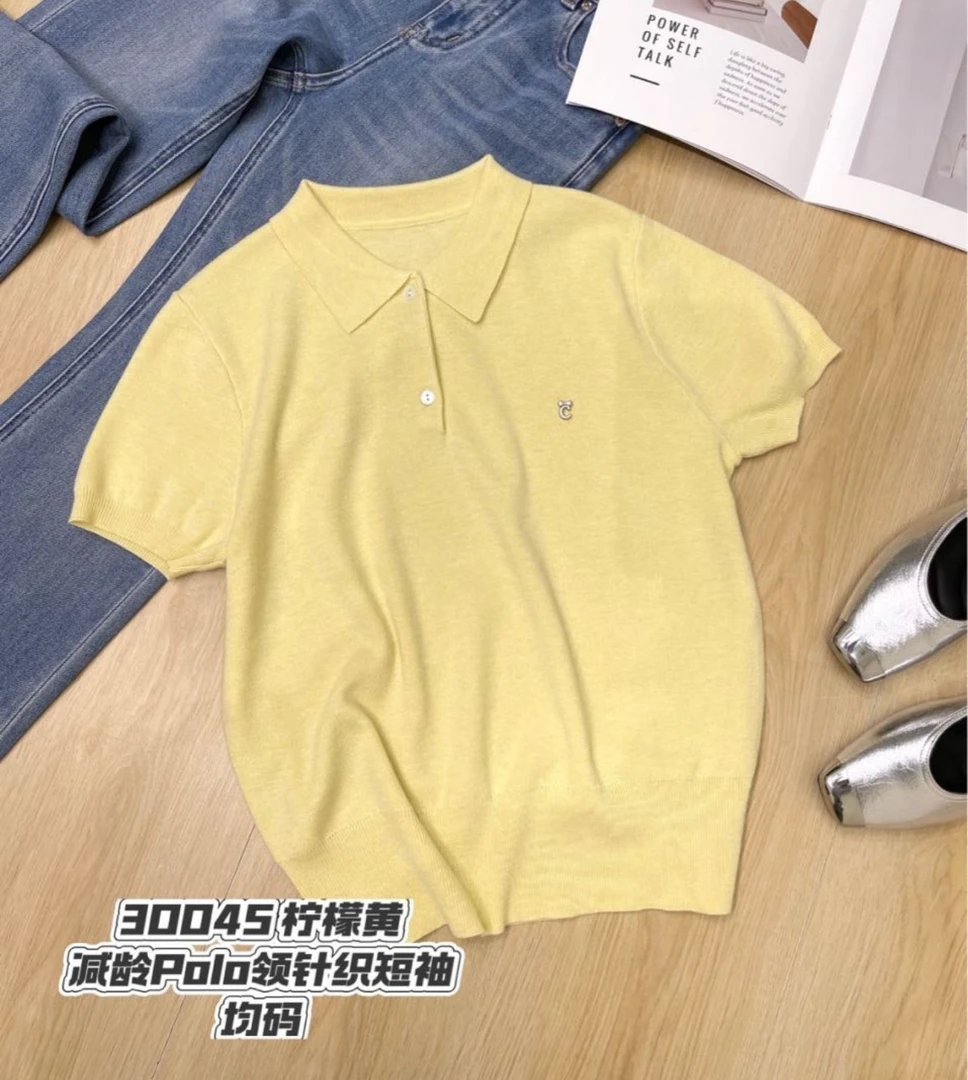 乐缘新款百搭高品质减龄polo领百搭短袖针织衫
