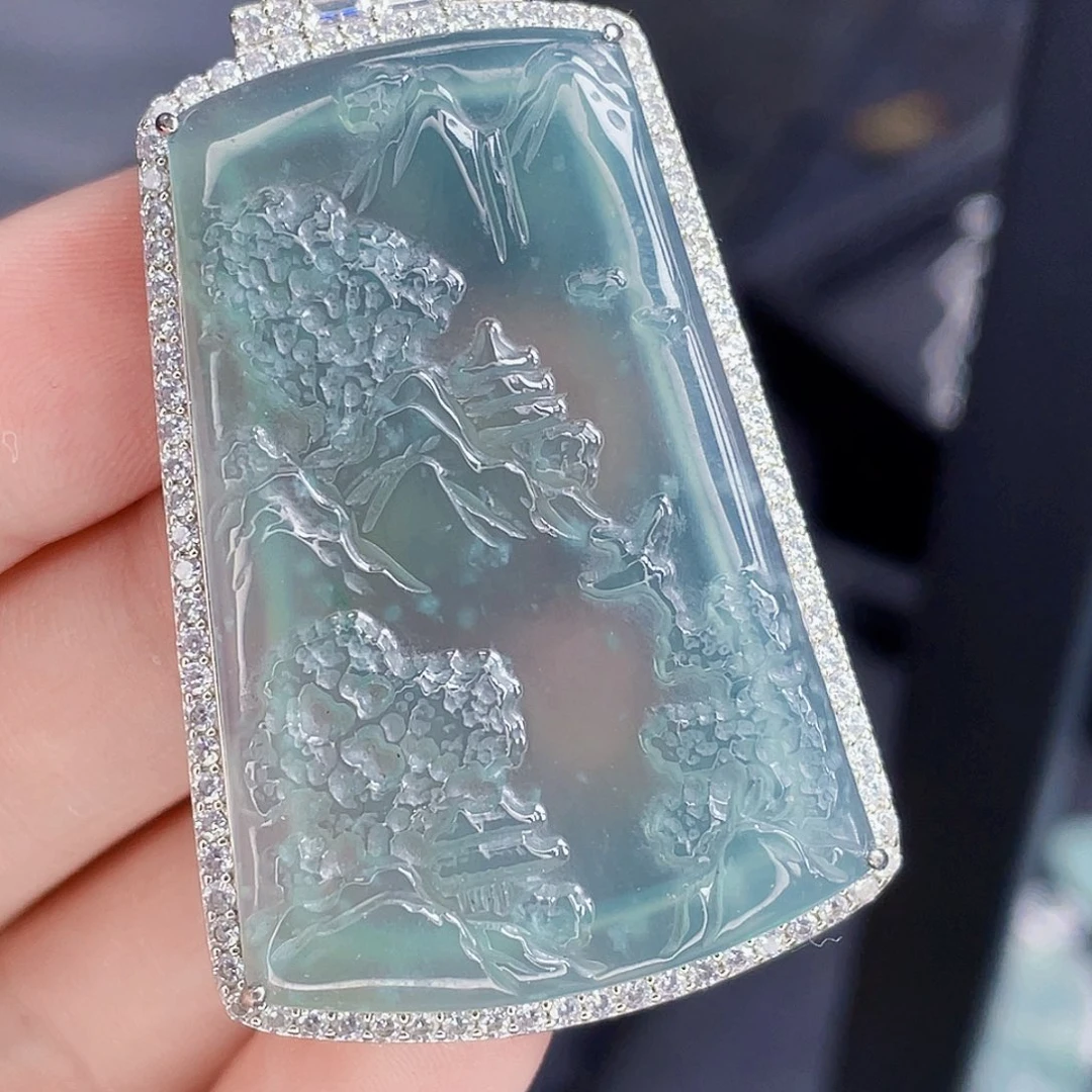 翡翠银S925镶嵌吊坠(不含链)