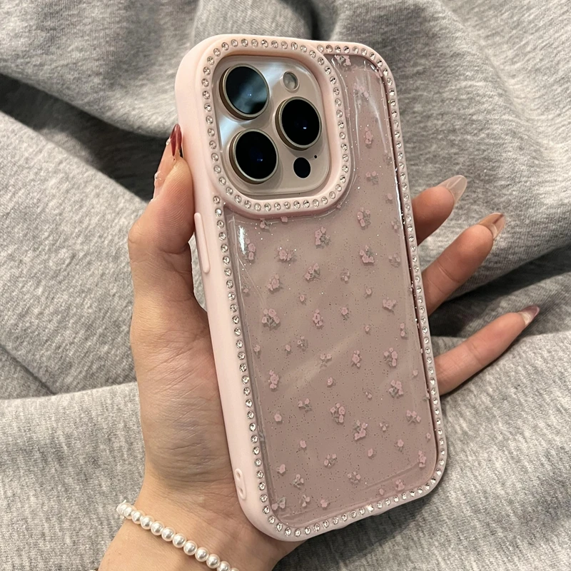 钻石小碎花适用苹果16e手机壳iPhone15Plus抖音12/43promax女款