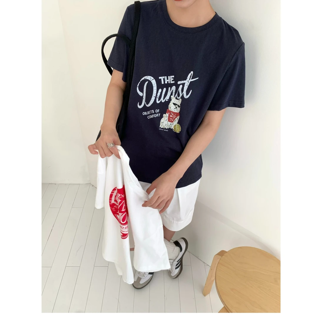 十三行OLIVE-夏季福秒休闲做旧撞色印花圆领T恤#2705