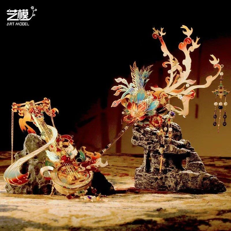艺模国风簪中剑弦煌花影3d立体金属拼装模型发簪子摆件拼图可佩戴