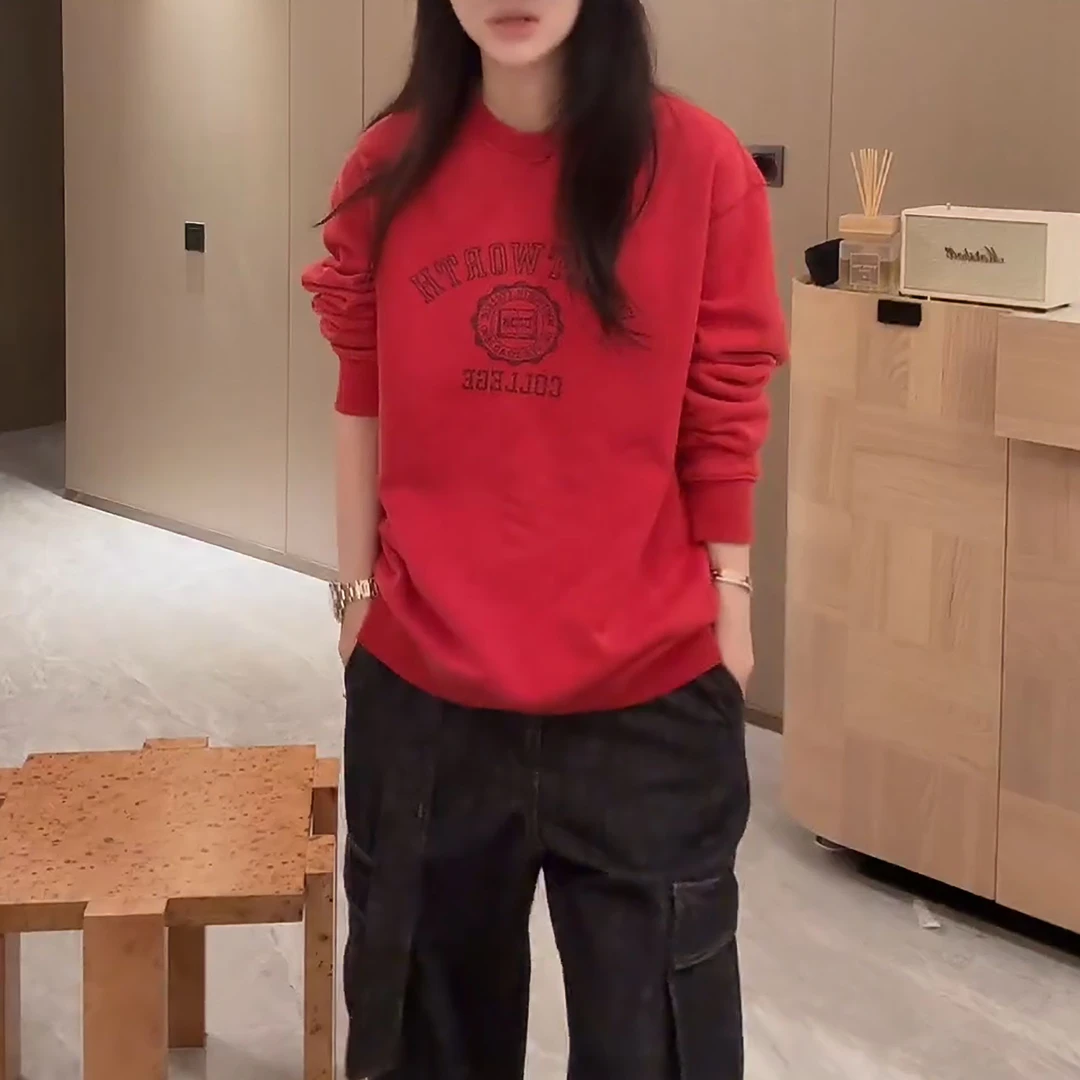 2025秋冬新款小众美式做旧复古酵洗印花圆领毛圈卫衣LK2506935