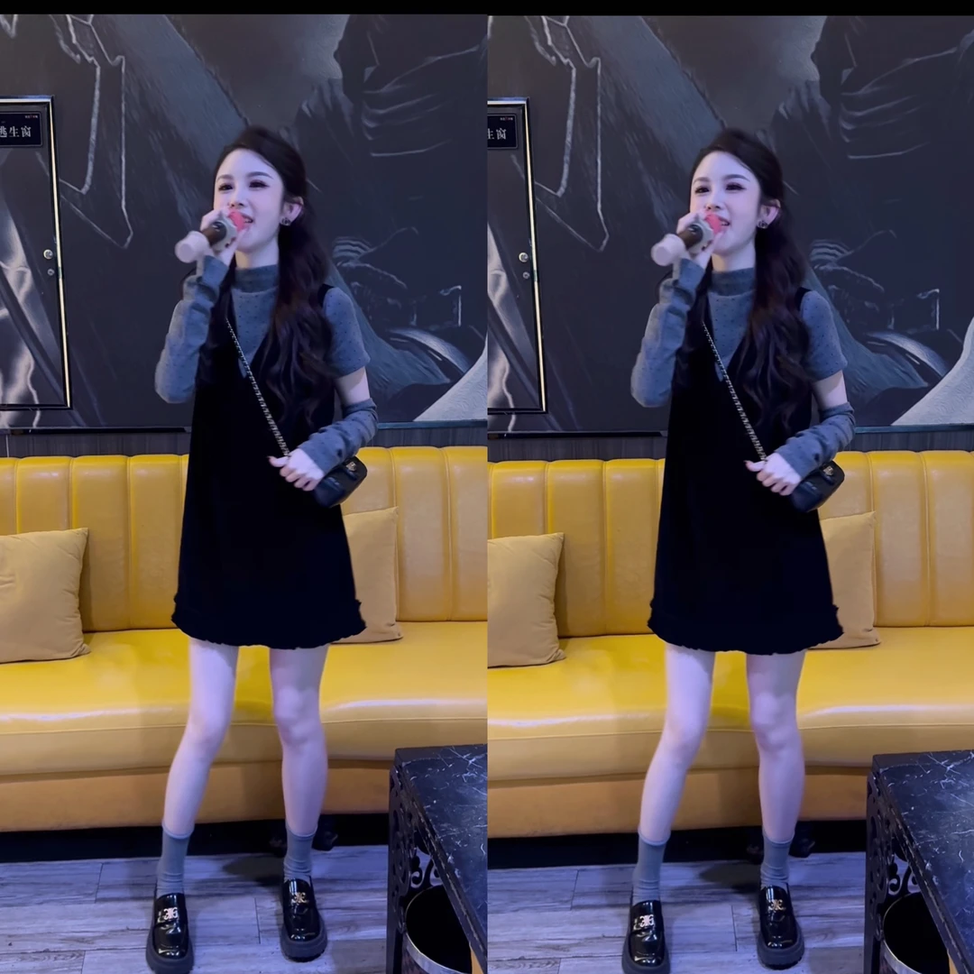 一秒心动｜波点半高领套袖上衣丝绒V领花边短款连衣裙套装