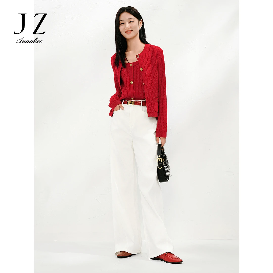 玖姿安娜蔻简约摩登休闲风宽松阔腿裤牛仔裤女2025春季新款