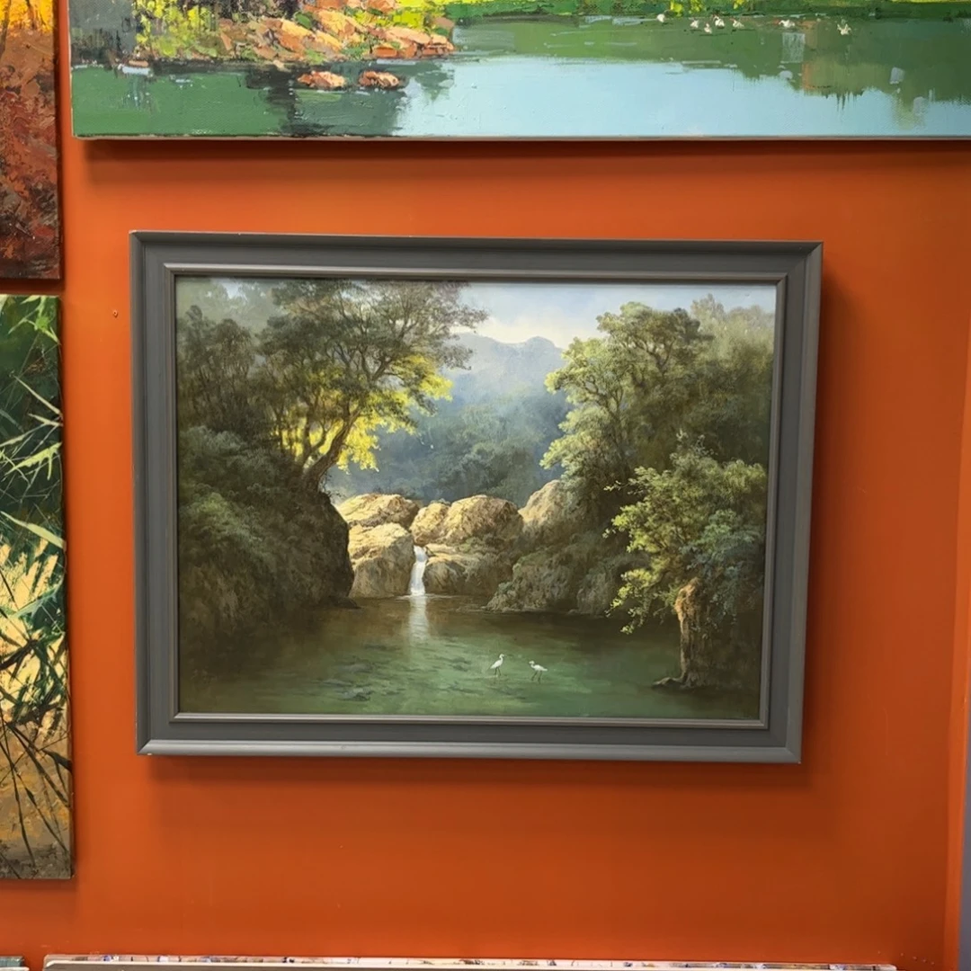 低***烟手工手绘精品油画60+80厘米带实木框