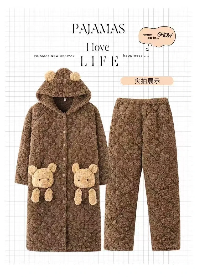 12124磨毛半边绒卫衣家居服睡衣小熊睡衣套装12124