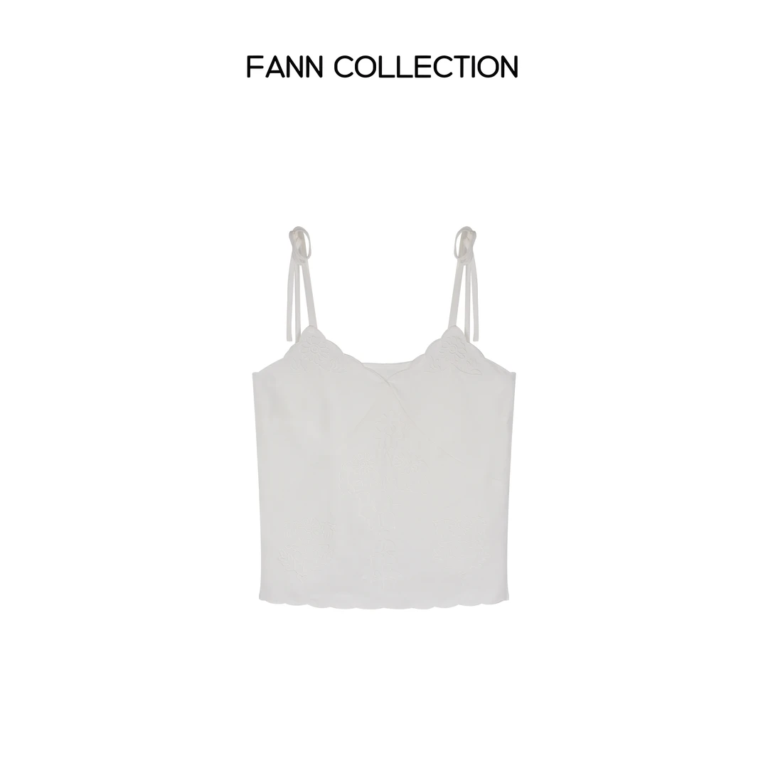 饭饭FANN COLLECTION 可可 天丝亚麻度假风刺绣吊带背心FANNA261