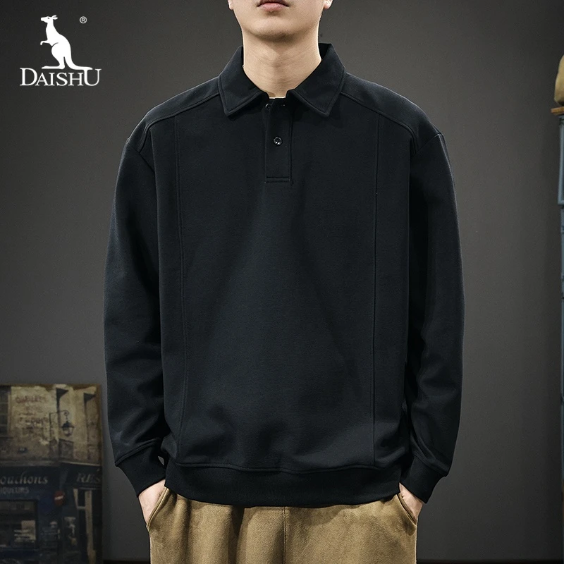 Dai Shu/袋鼠2025秋季新款高级感翻领卫衣男美式宽松重磅休闲上衣