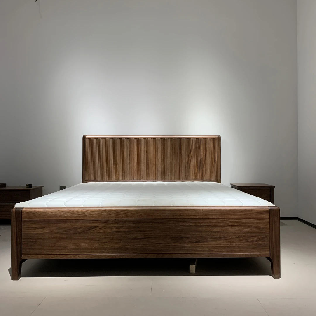 LF828#实木床乌金木1.8米主卧新中式双人床1.5米储物高箱卧室大床