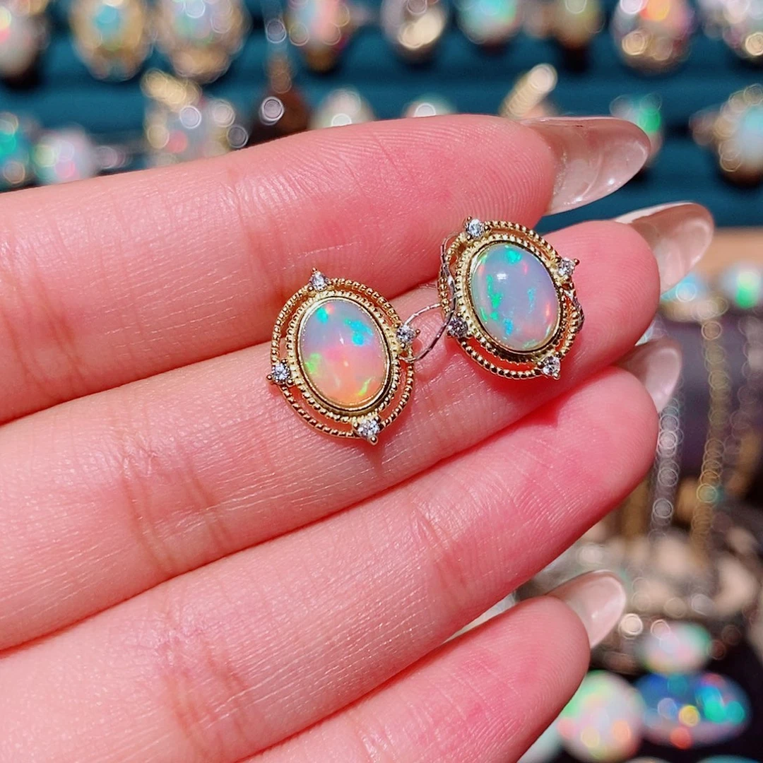 欧泊银S925镶嵌耳饰