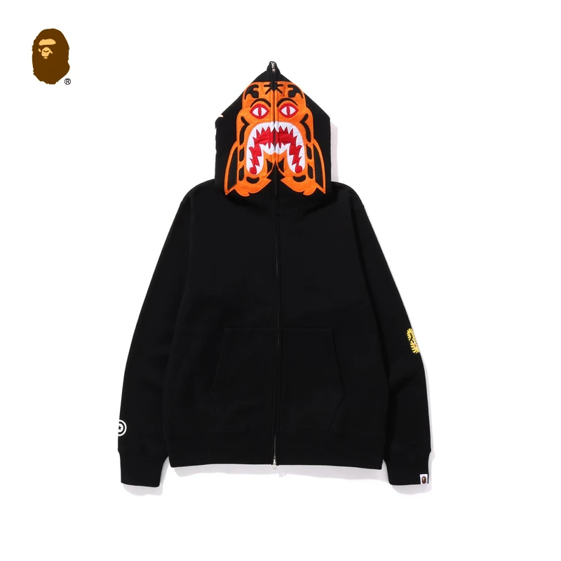 BAPE男装25春夏老虎头彩色字母刺绣图案连帽卫衣外套开衫006151O