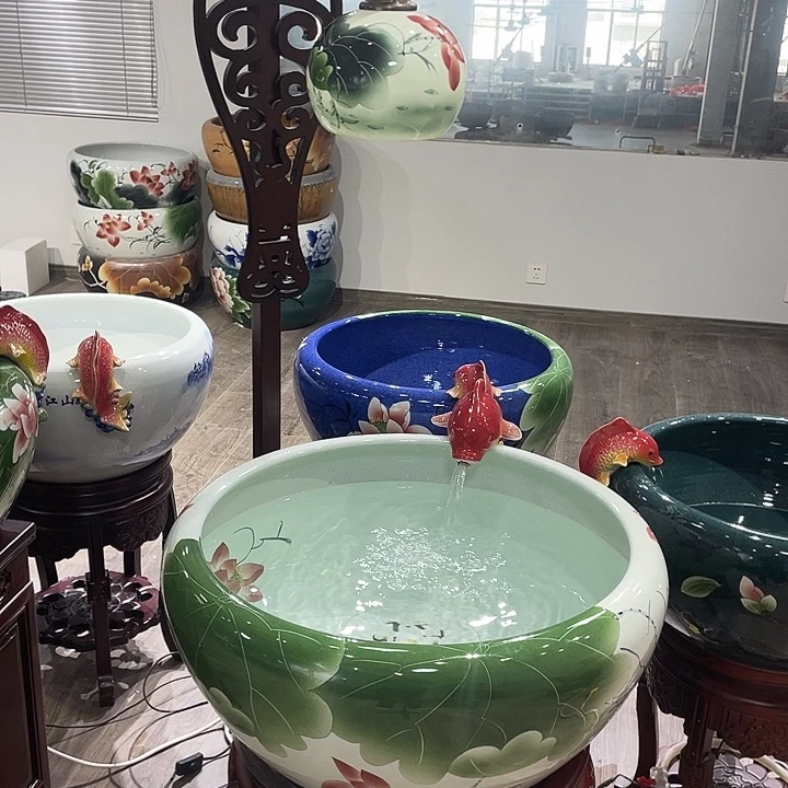 实木精品手绘鱼缸整套