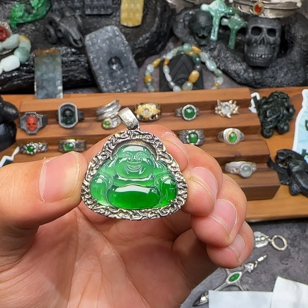 山***海翡翠银S925镶嵌颈饰