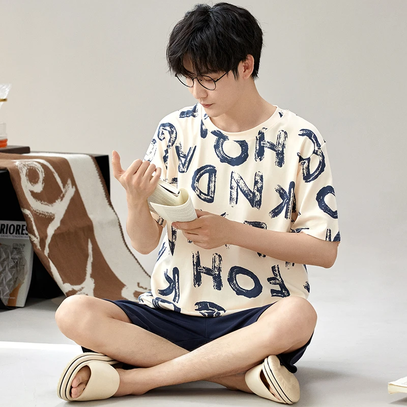 睡衣男士夏季纯棉短袖短裤2025年新款男款家居服宽松套装T-2428