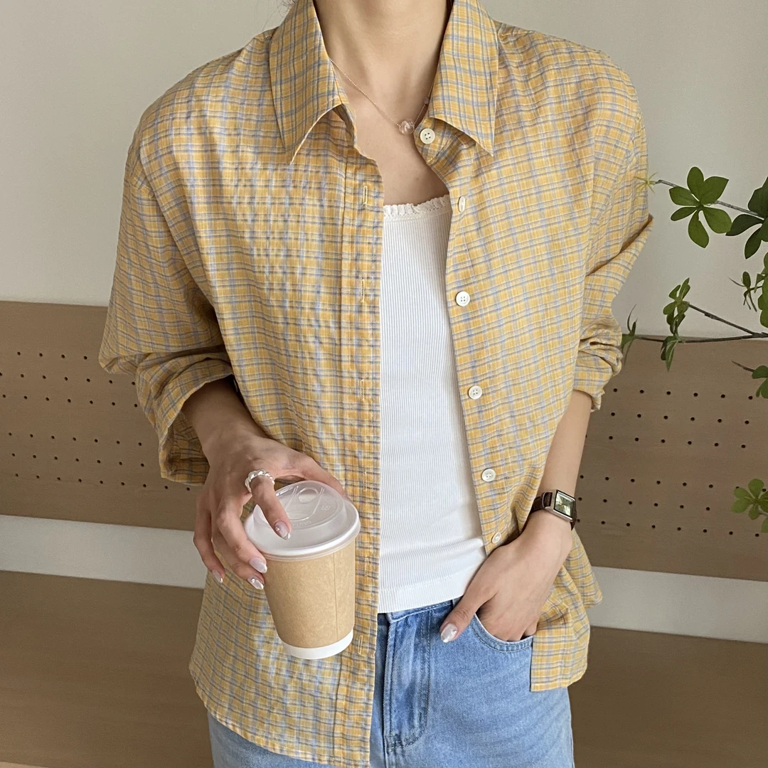 “阳光旋律”夏季薄款格子衬衫