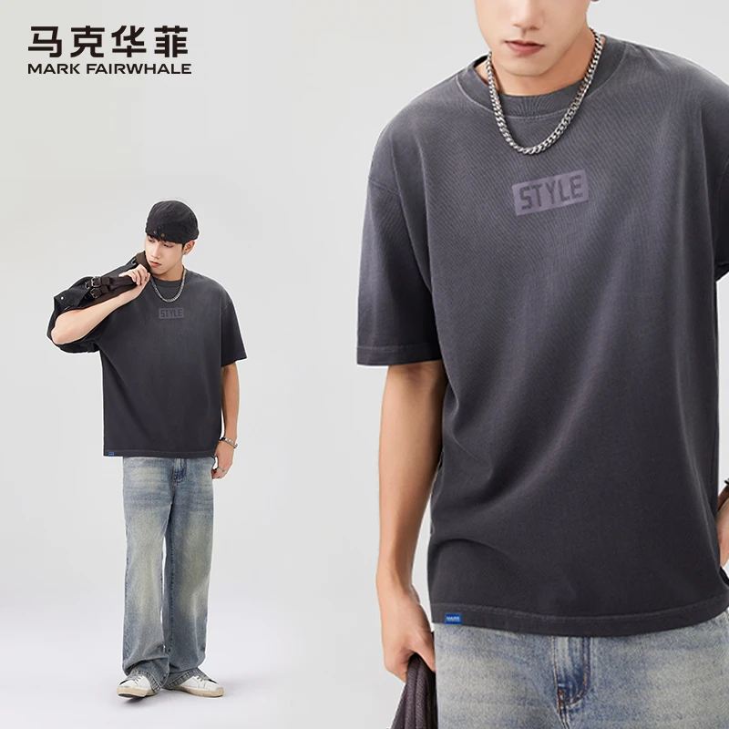 马克华菲美式复古短袖t恤男士纯棉半袖夏季重磅大码潮牌男装T恤