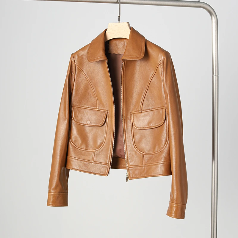 掌心刘诗诗同款皮衣外套女短款小个子绵羊皮修身机车风皮夹克ZD06