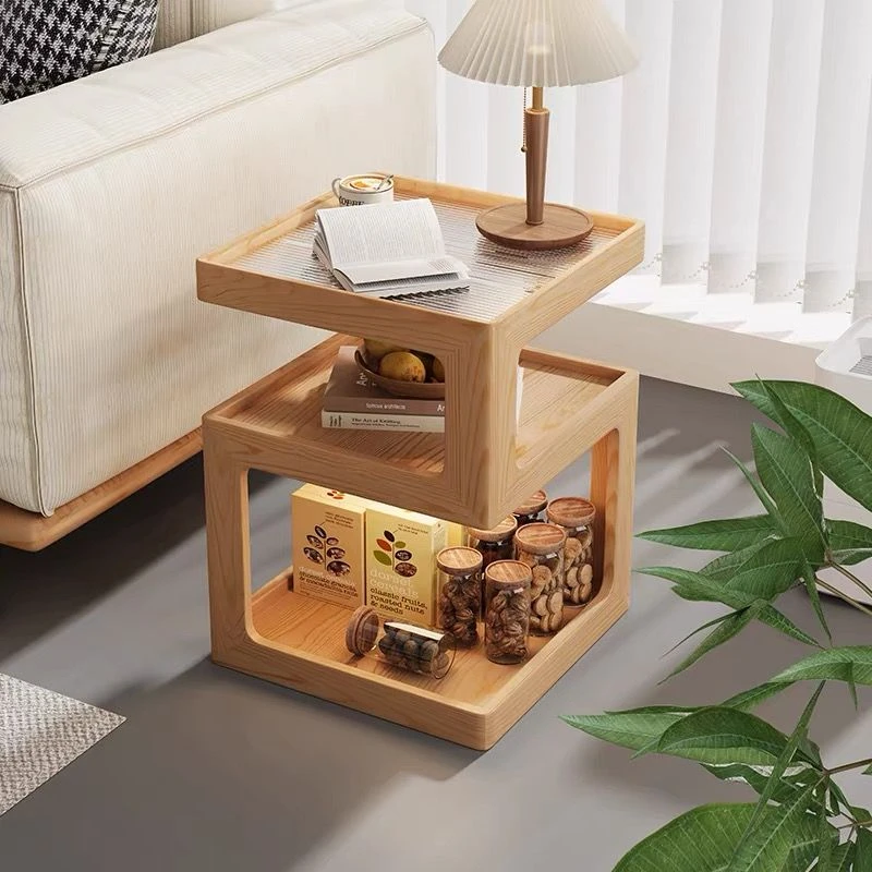 沙发边几轻奢风简约现代客厅置物小茶几创意卧室床头柜带灯奶油风