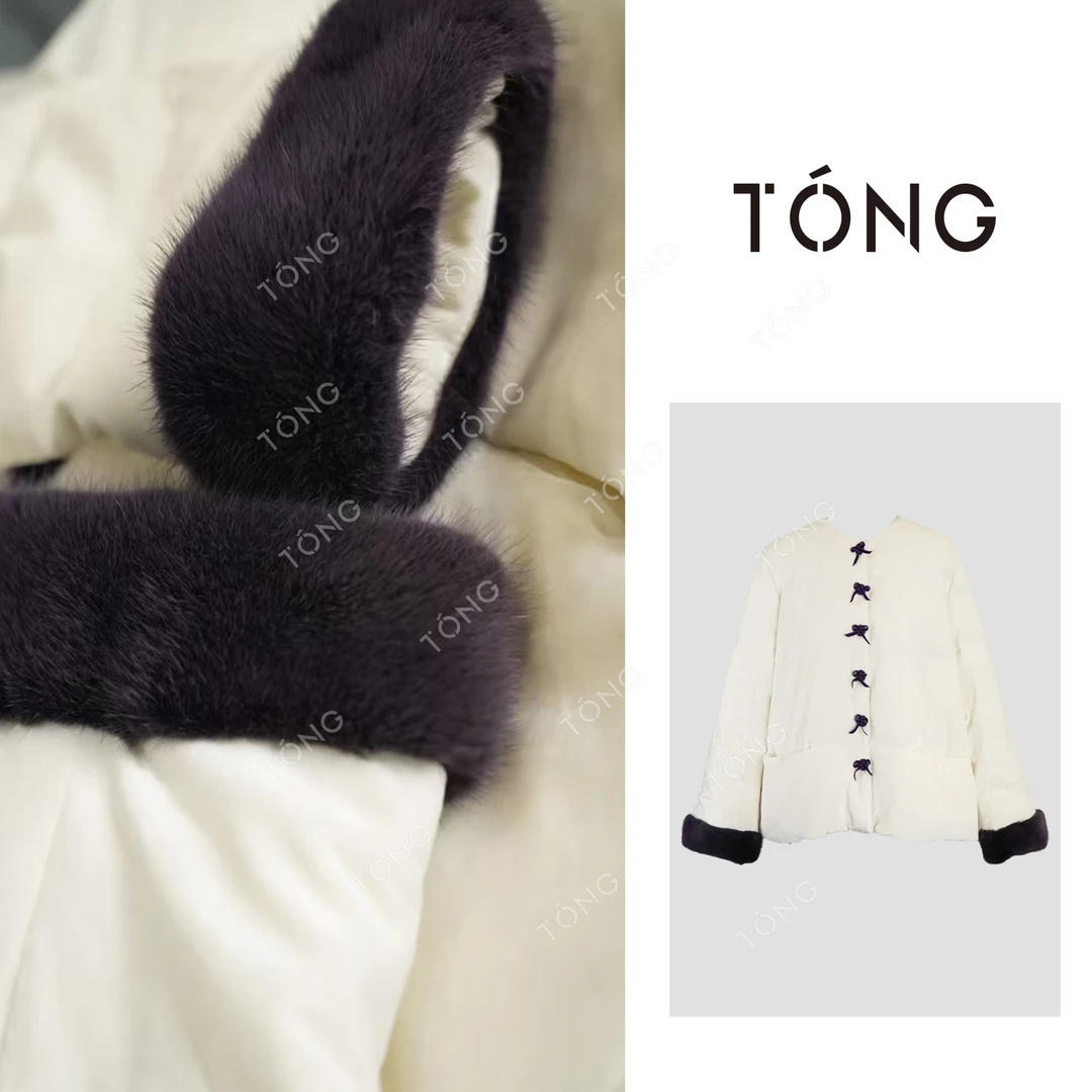 【白色奢华】新国标90白鹅绒桑蚕丝+水貂时尚百搭羽绒服 GW336