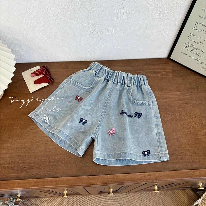 女童夏季新款时尚洋气蝴蝶结牛仔短裤女宝宝休闲时尚洋气品质童装