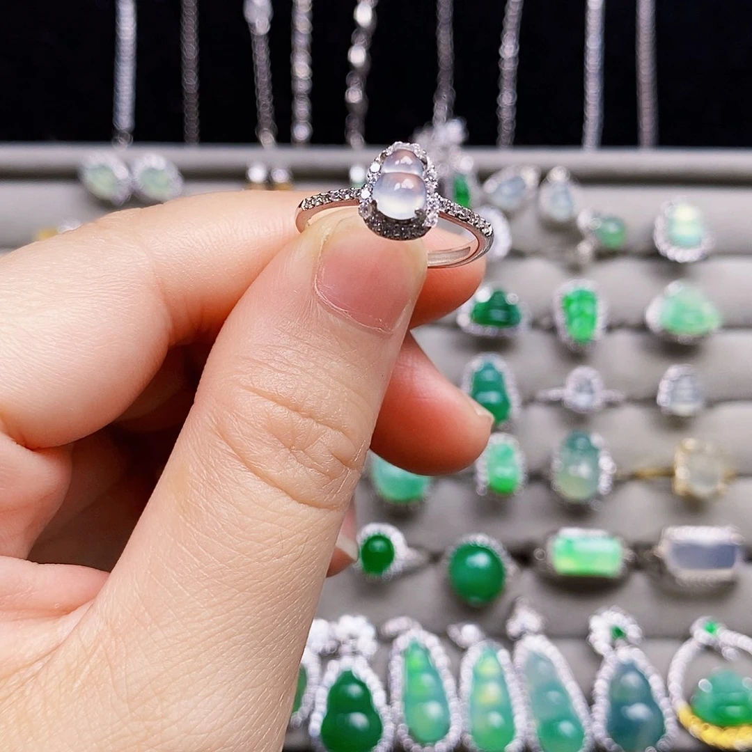 翡翠戒指银S925镶嵌葫芦