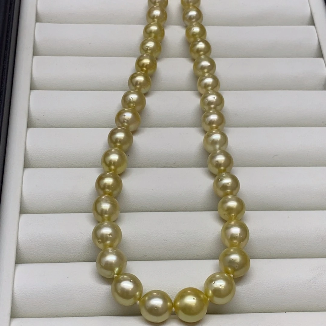 未镶嵌颈饰海水珍珠金珠绿金项链9-12m m