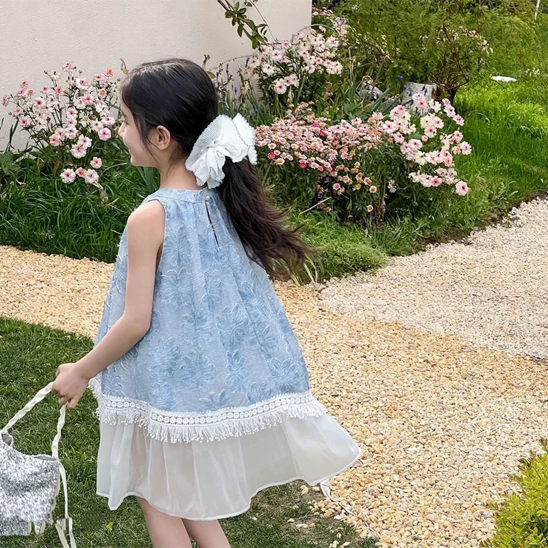 055-沫弛尔碎花田园风中国风女夏季连衣裙宝宝无袖泡泡袖抽绳