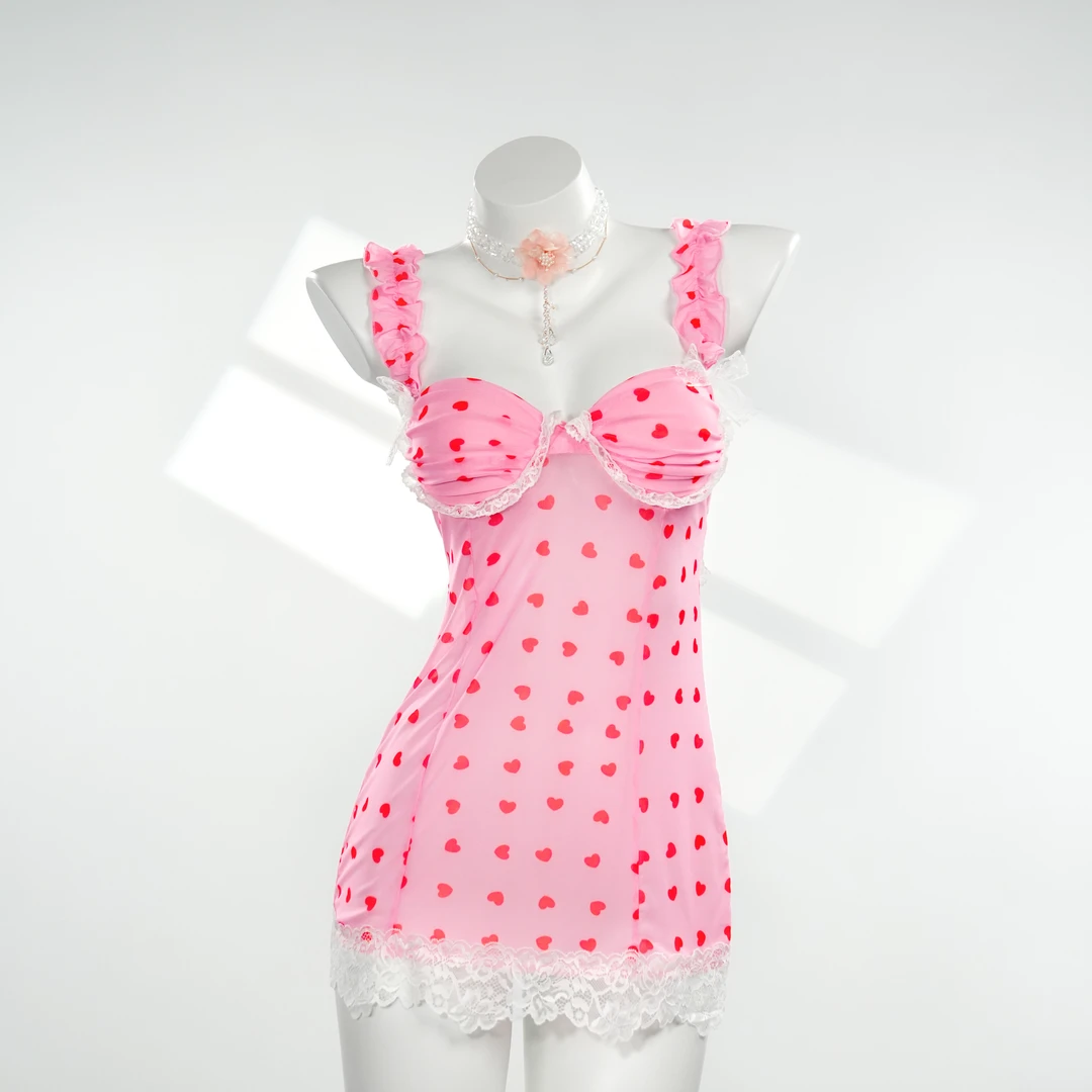 【售空】桃酥【90-220斤】GR蕾丝轻纱性感显瘦纯欲镂空大码睡裙 5114