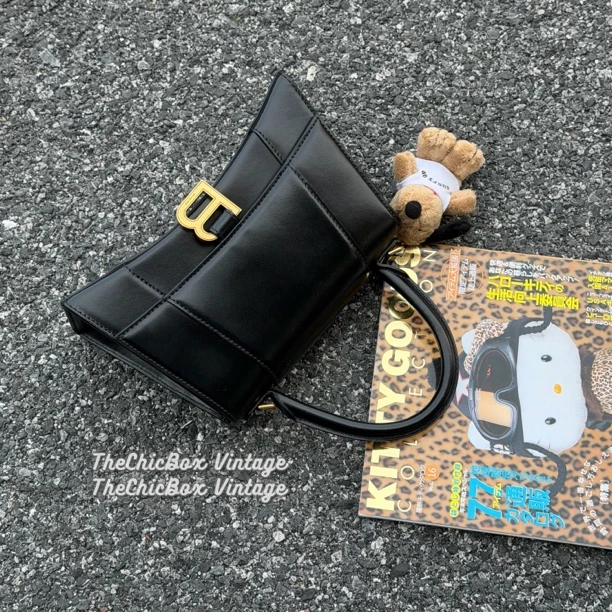 95新 Balenciaga/巴黎世家 只盒/Hourglass黑色闪亮光滑小号沙漏