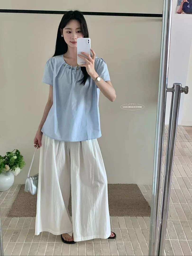 想象@10026 韩系少女风领口穿珠宽松百搭小衫 5-6