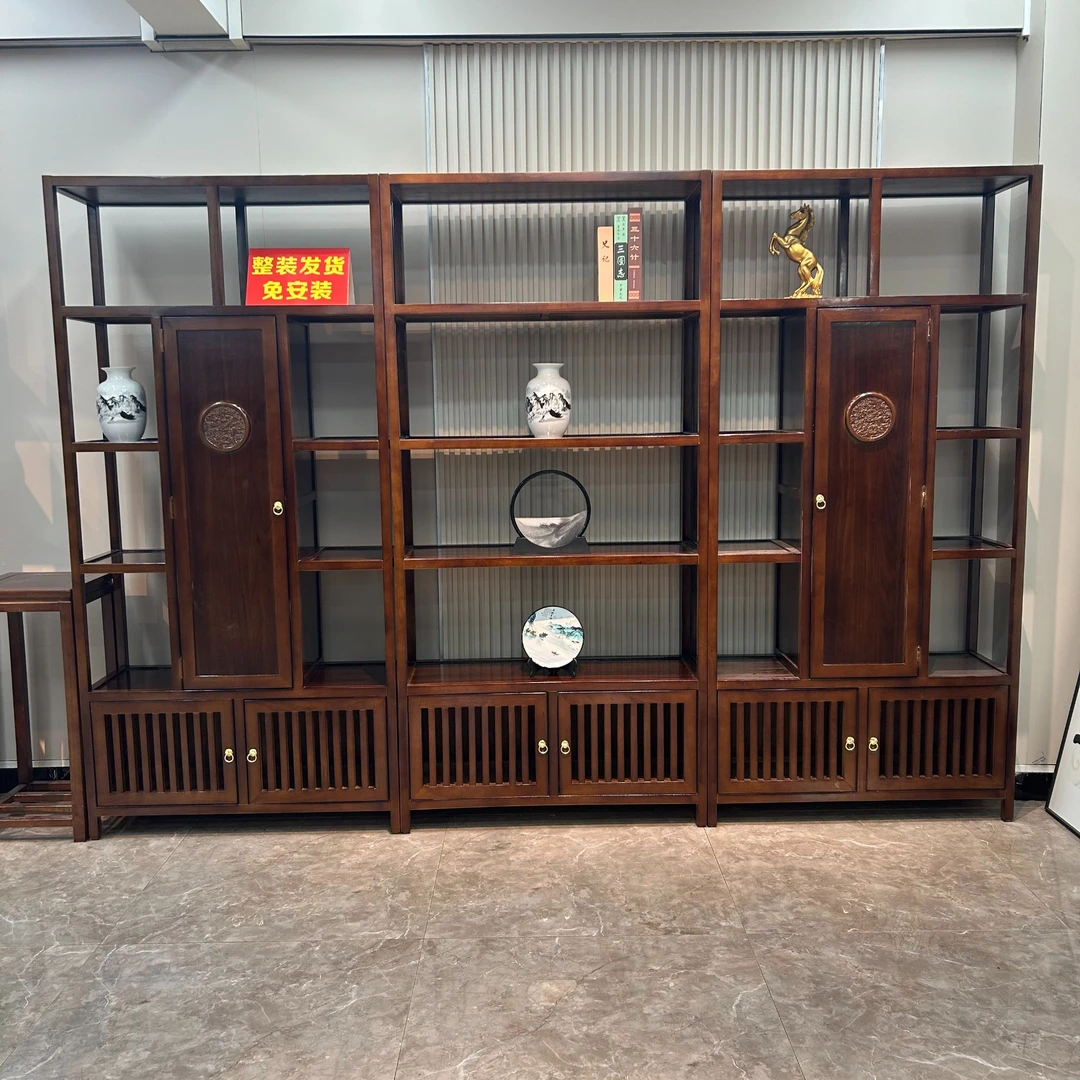 【江南 · 牡丹】博古架新款实木橡木置物架隔断架茶叶柜配套茶台