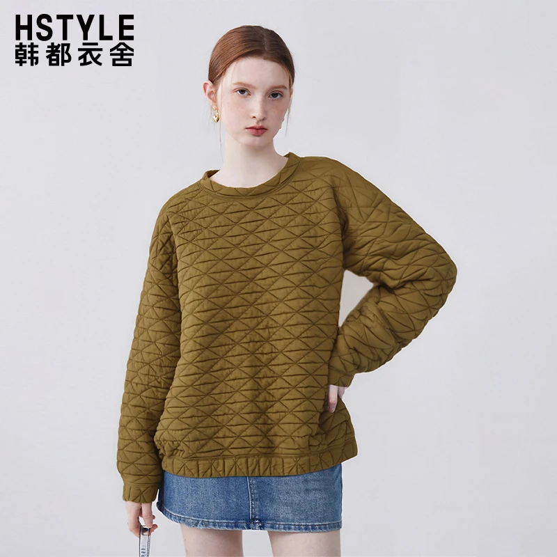 韩都衣舍圆领泡芙格卫衣女设计感时尚韩系小众宽松显瘦长袖上衣秋