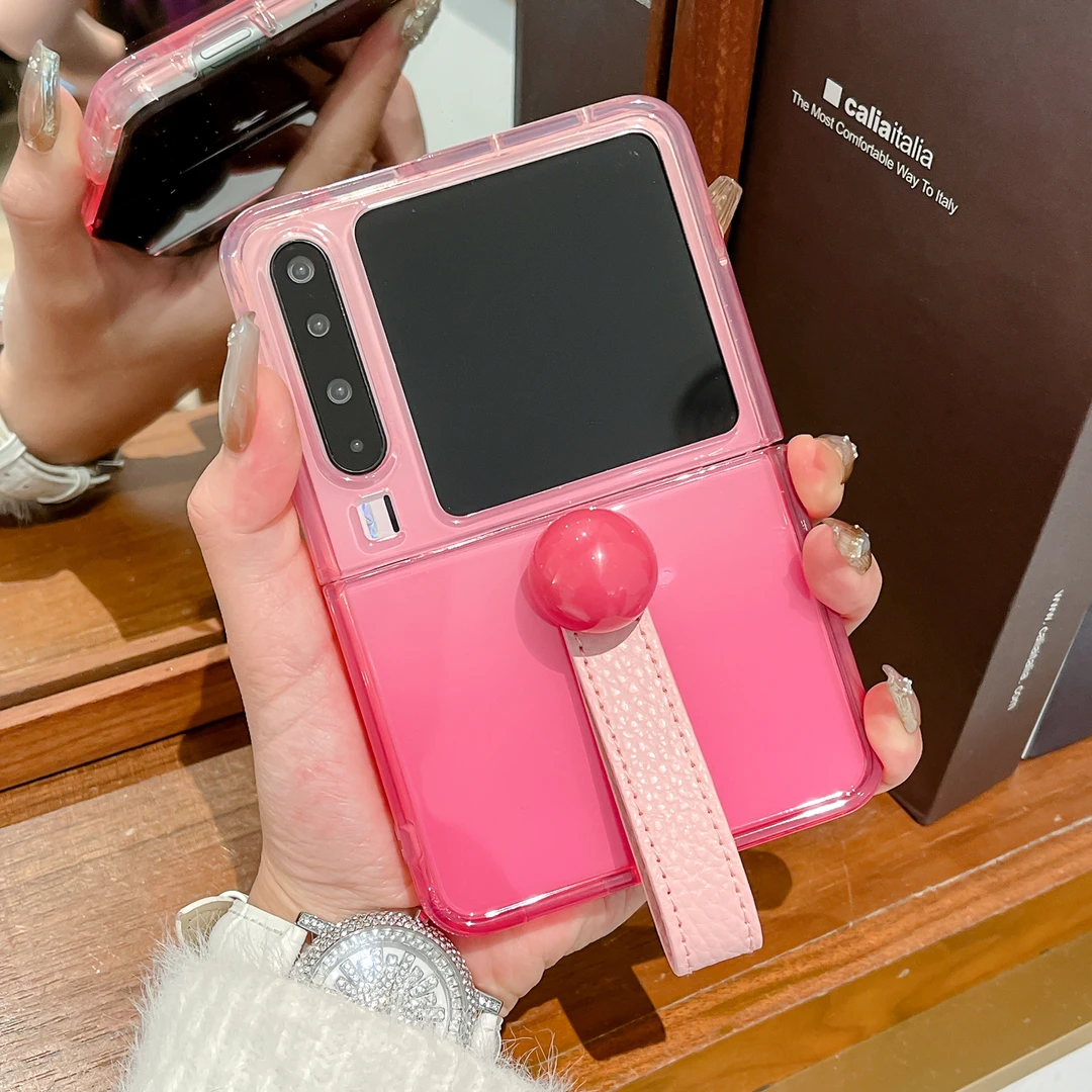 适用华为purax手机壳女pocket2折叠屏荣耀小米圆珠手带三星保护套