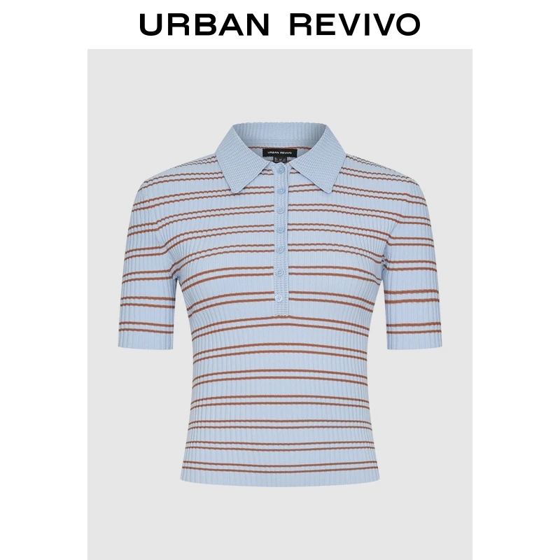 UR2025夏季新款女装撞色条纹Polo修身短袖针织衫UIS950032