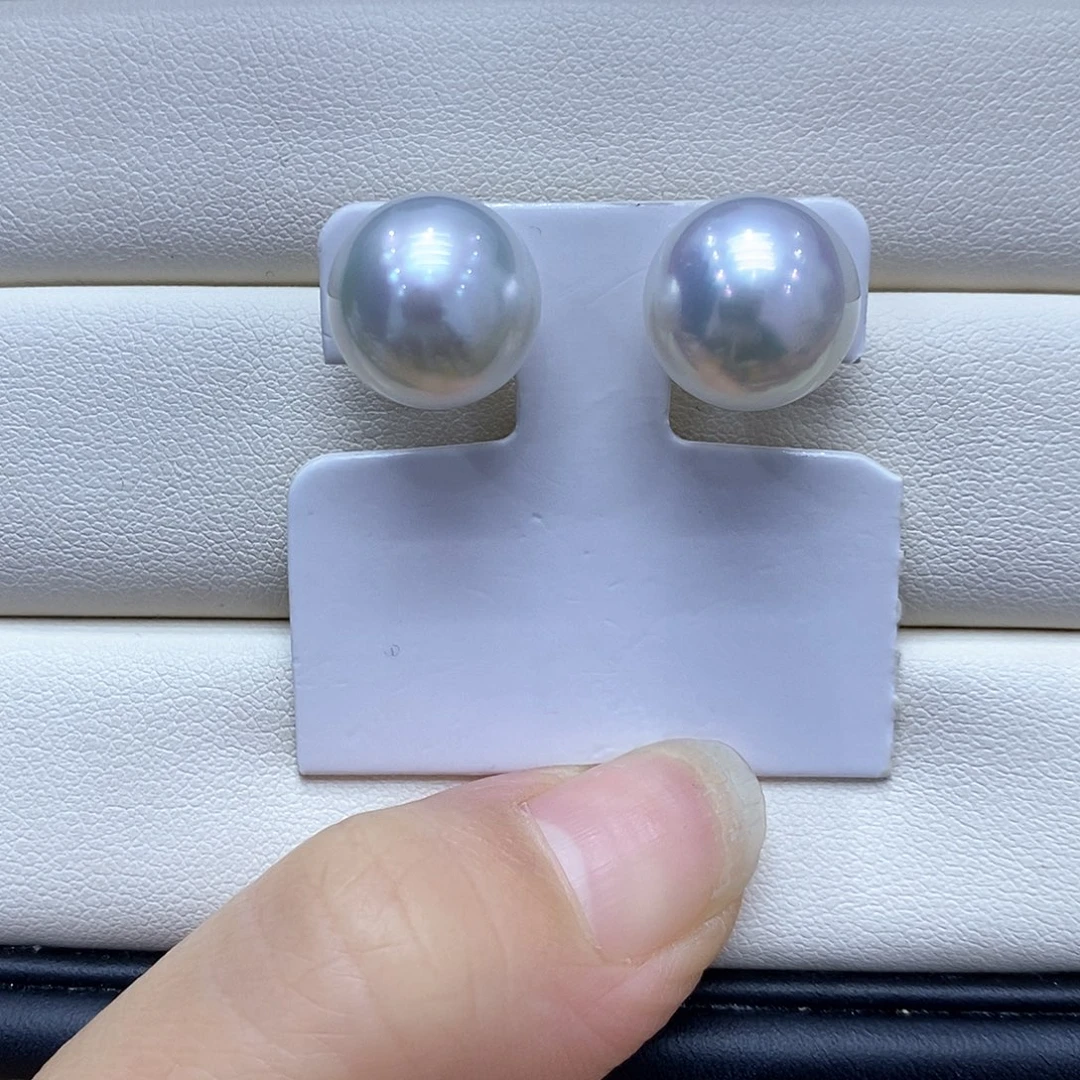 海水珍珠18K金镶嵌耳饰12到13点位澳白