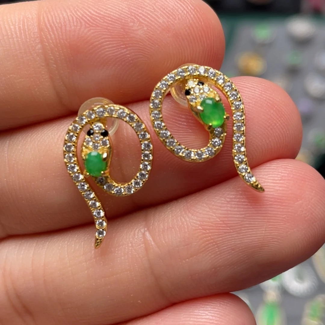 翡翠戒指银S925镶嵌纯天然缅甸翡翠