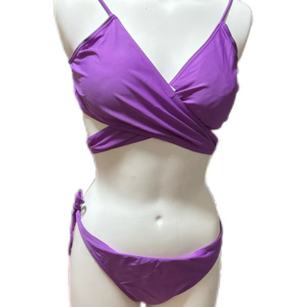 时尚两穿绑带带胸垫分体式比基尼泳衣