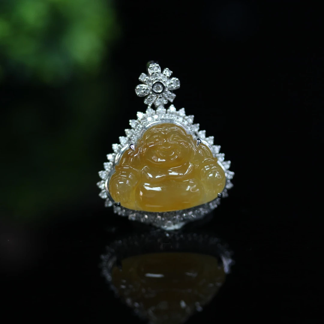 天然缅甸翡翠A货18K金镶黄翡乐天知福佛公吊坠/1230746/拍卖