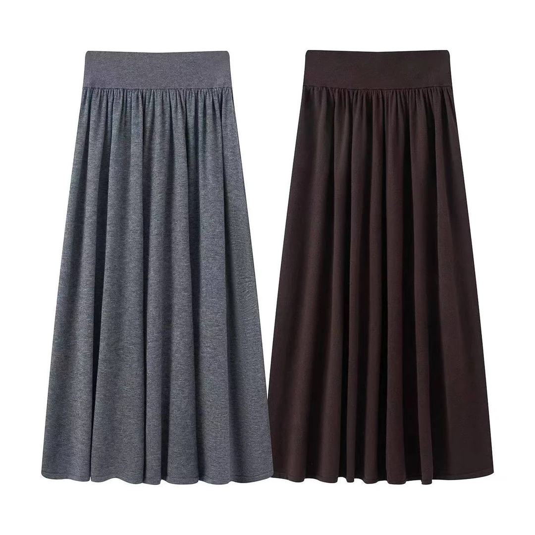 迪家2025秋冬季新款休闲百搭高腰显瘦中长款半身裙百褶裙女1130