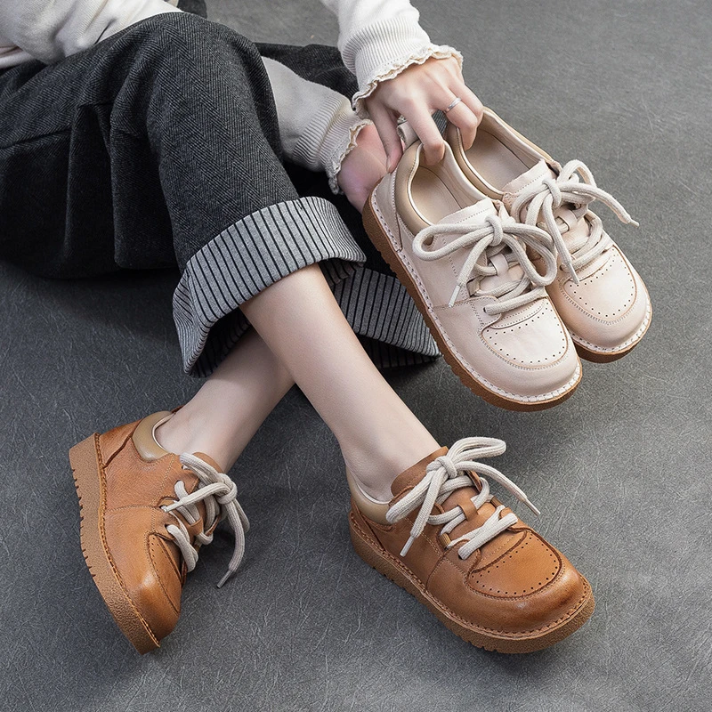 上海杰骤2025春夏新款前系带时尚舒适德训鞋复古休闲单鞋通勤女鞋