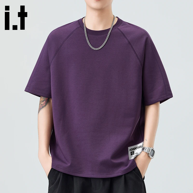 i.t:CHOCOOLATE紫色短袖男士2025年夏季薄款潮牌美式宽松圆领上衣