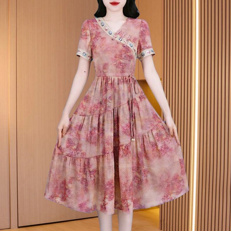 2025新款优雅气质时尚大气端庄休闲收腰连衣裙26447